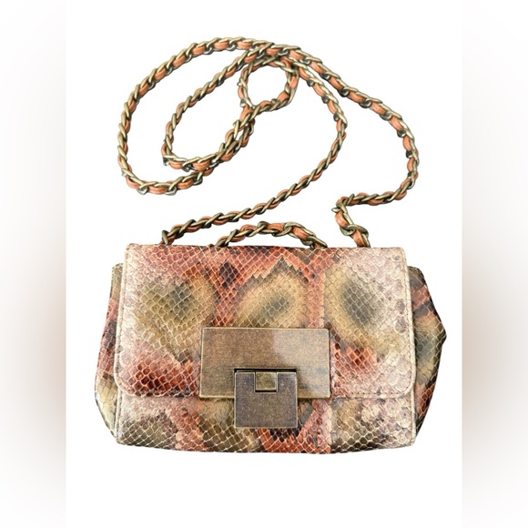 Stuart Weitzman Python Brown and Tan Leather Bag Crossbody or Shoulder Bag - Picture 1 of 9